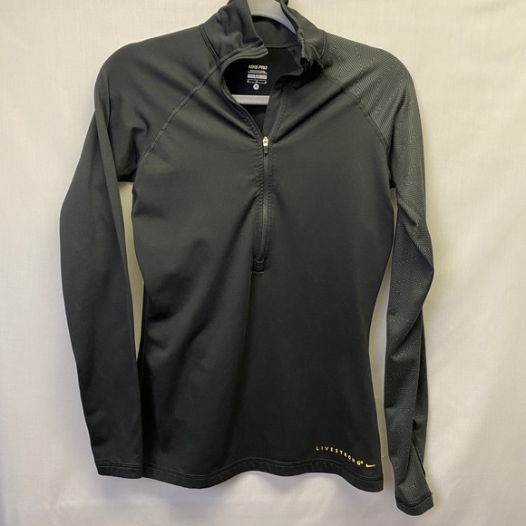Nike Tops - Nike Pro Livestrong Black Half Zip Pullover Athletic Running Top Women's M
